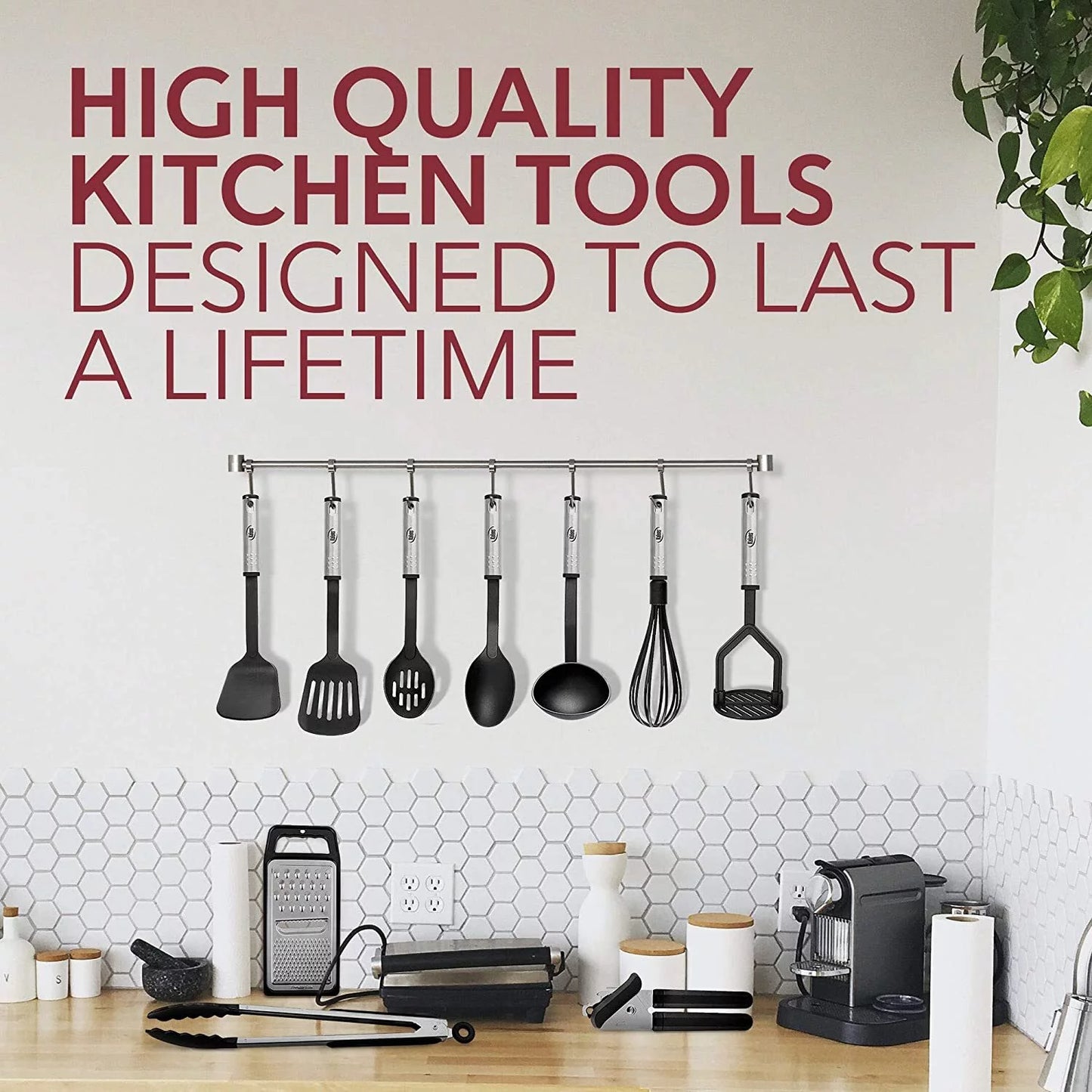 Stainless Steel Cooking Utensil Set, Non-Stick Cookware Set, 24Pc Heat Resistant Nylon Kitchen Accessories, Black