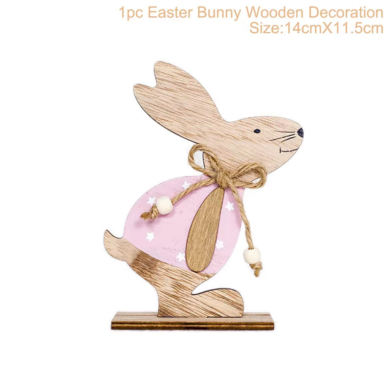 2024 New Easter Decoration for Home Wooden Pendant Easter Rabbit Easter Craft Easter Bunny Ornament Decor Easter Egg Gifts Decor