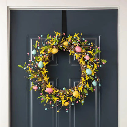 Easter Bunny Wreath for Front Door,Easter Wreaths Artificial Easter Egg Rabbit Garland,Easter Decor,13.7X11.8Inch