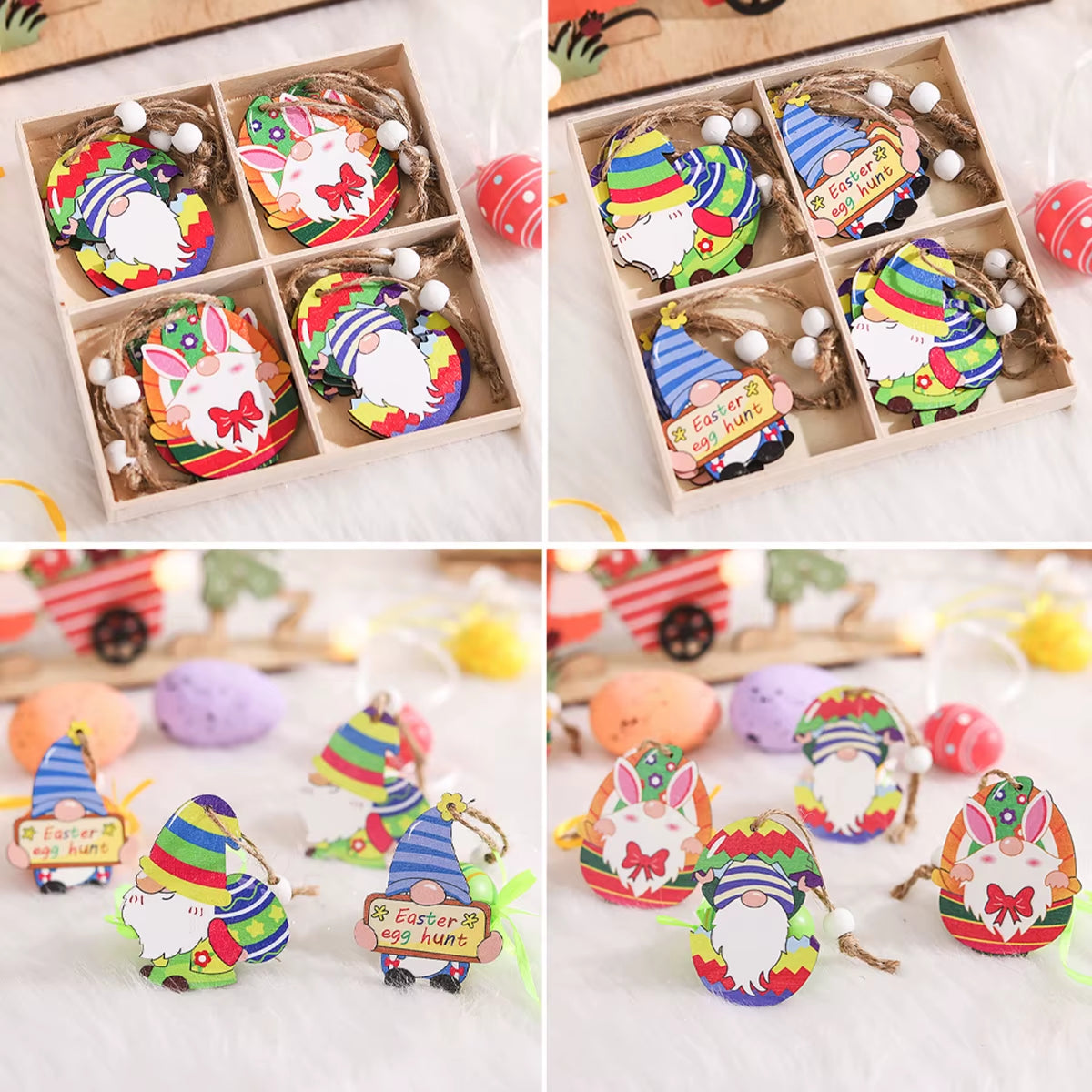 2024 New Easter Decoration for Home Wooden Pendant Easter Rabbit Easter Craft Easter Bunny Ornament Decor Easter Egg Gifts Decor