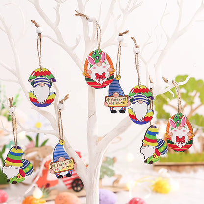 2024 New Easter Decoration for Home Wooden Pendant Easter Rabbit Easter Craft Easter Bunny Ornament Decor Easter Egg Gifts Decor