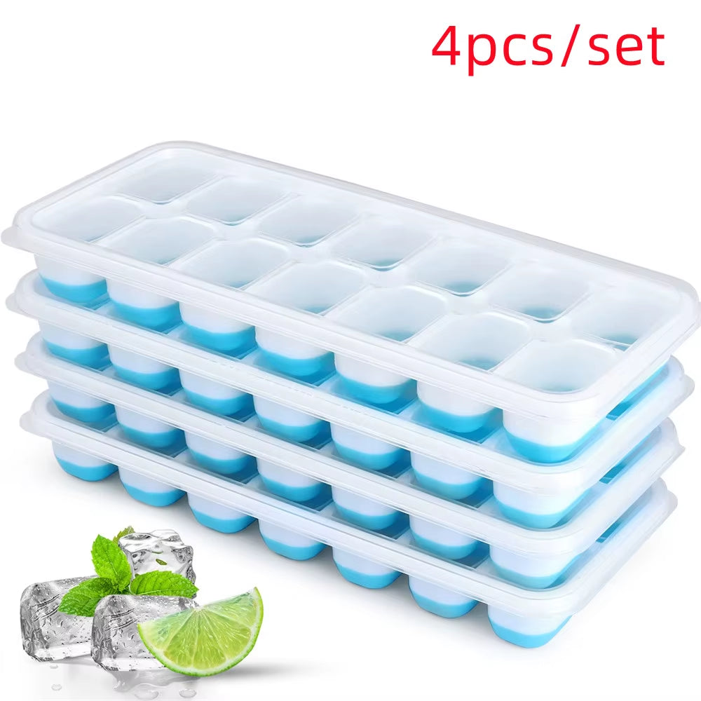 4Pcs/Set Cubetray Stackable 14 Grid Silicone Ice Mold with Removable Lid Easy-Release for Cocktail Freezer Kitchen Tools