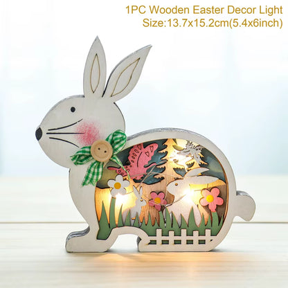 2024 New Easter Decoration for Home Wooden Pendant Easter Rabbit Easter Craft Easter Bunny Ornament Decor Easter Egg Gifts Decor